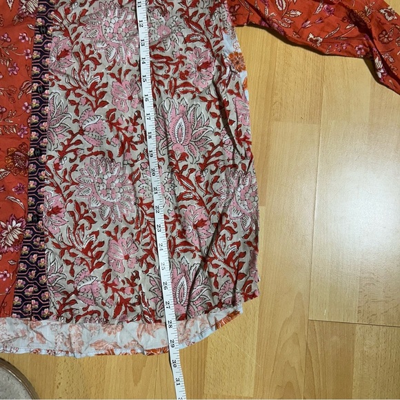 Sundance KalamarianOrange Floral Patchwork Blouse Cotton Size Large Boho - Picture 12 of 13